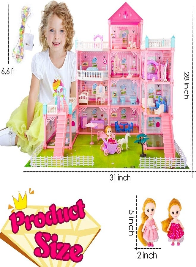 Ramokdu Doll House Girls Toys, 4-Story 11 Rooms Playhouse with 2 Dolls Toy Figures with Light,Accessories, Miniature DIY Furniture Pretend Play Gift Toys for 3-12 Ages Year Old Girls Toddlers Kids - Image 5